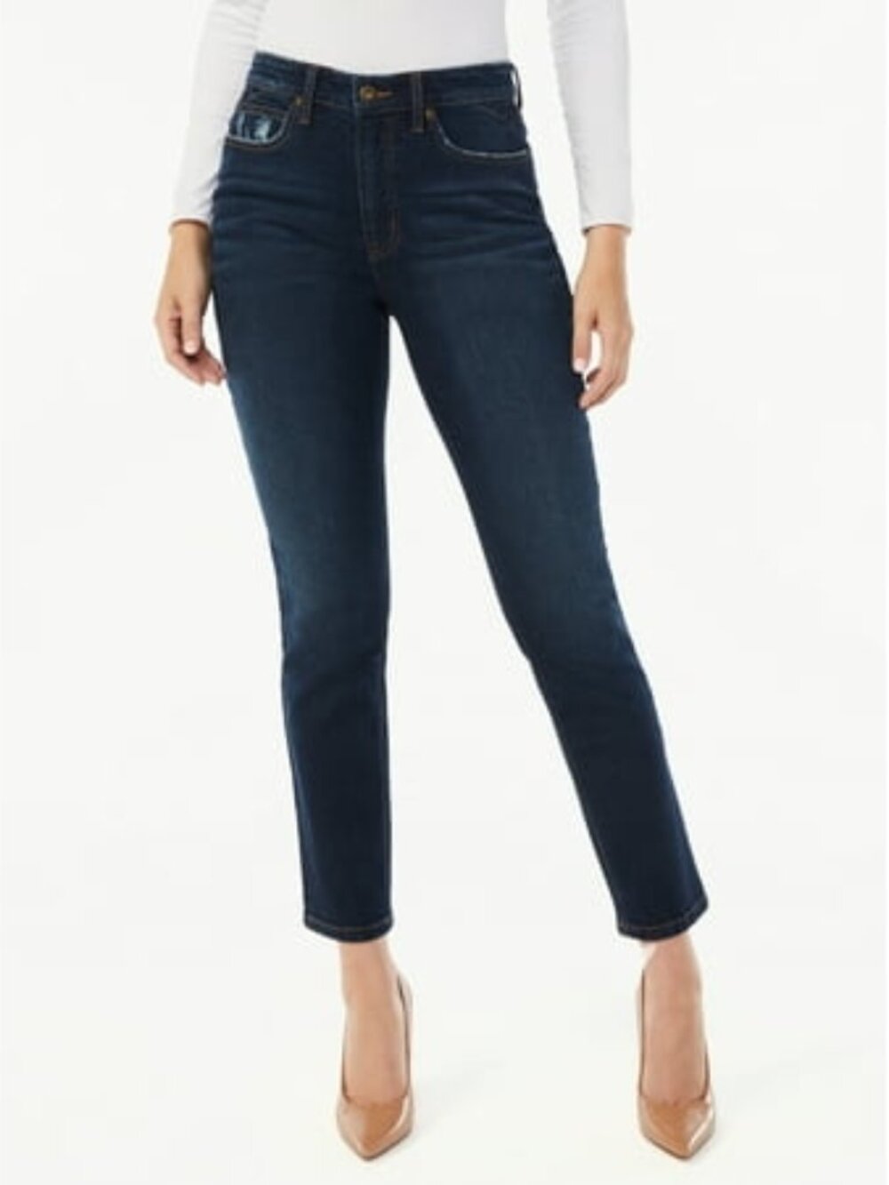Women's Sofia Vergara Adora Super Hi-Rise Curvy Girlfriend Jeans - Dark Wash - 4